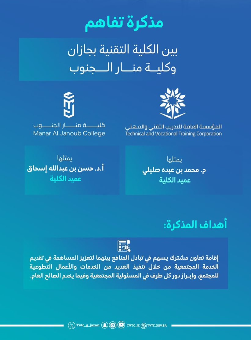 توقيع مذكرة تفاهم مع كلية منار الجنوب