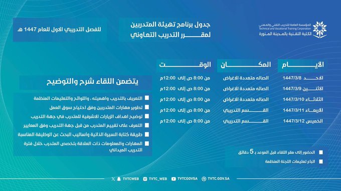 تهيئة المتدربين لمقرر التدريب التعاوني