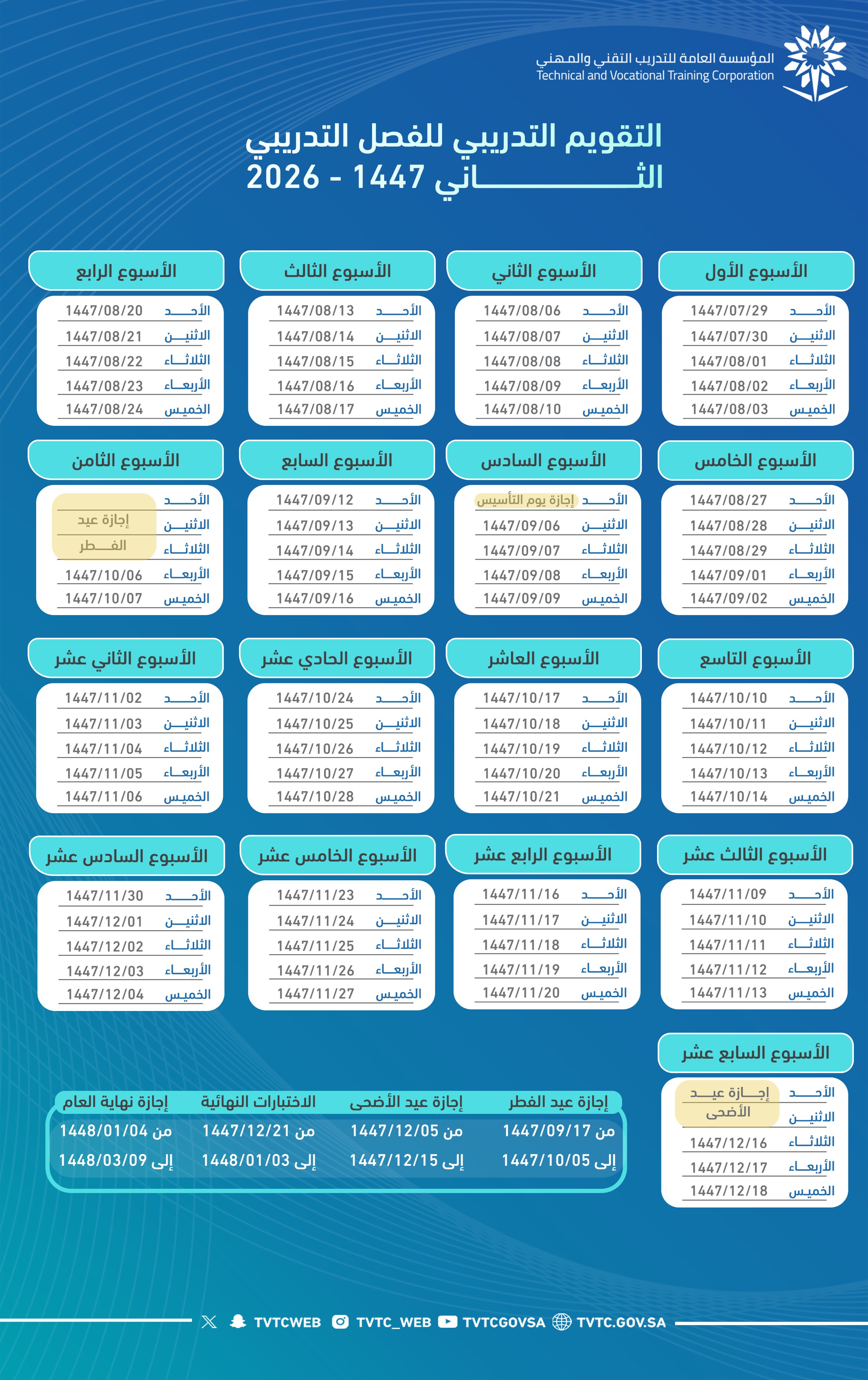 التقويم التدريبي للفصل الثاني 1447