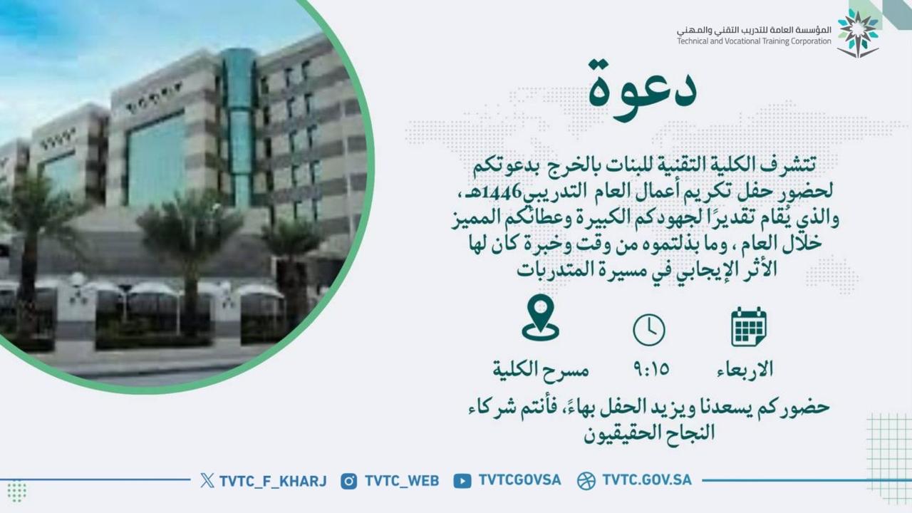 إقامة حفل تكريم أعمال العام التدريبي 1446هـ