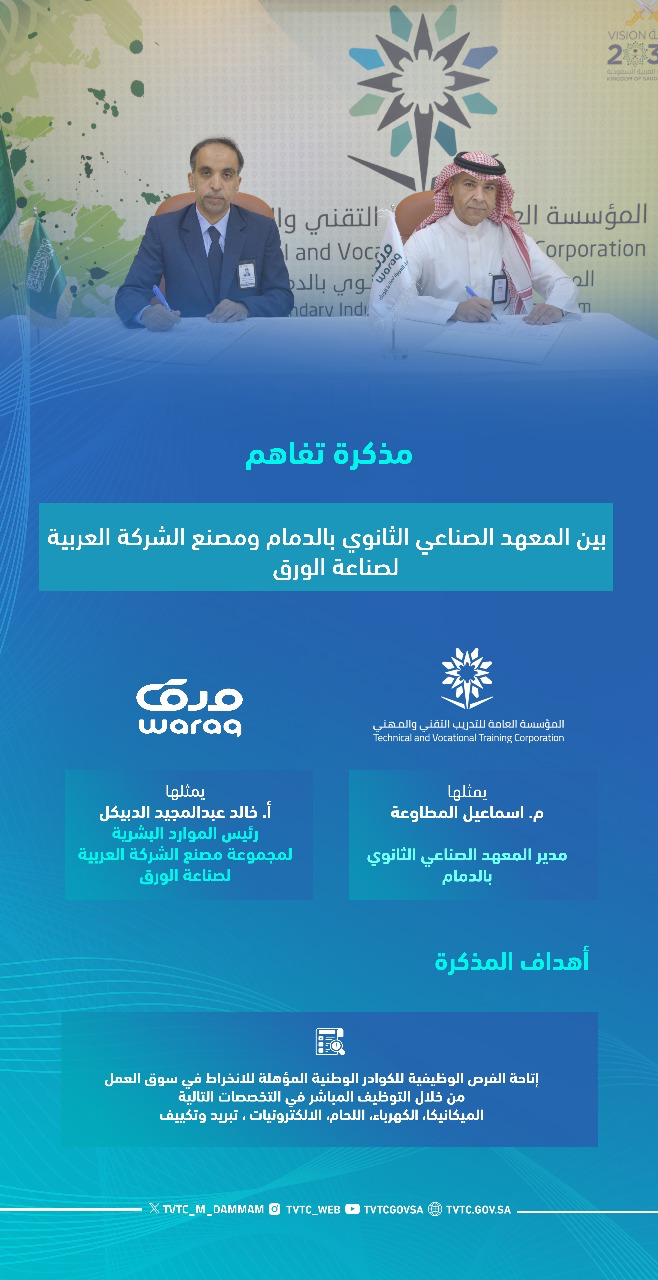 صناعي الدمام يوقع 50 فرصة وظيفية مع شركة ورق